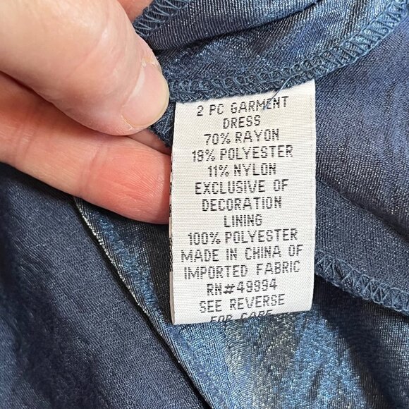 R&M Richards 2 Piece Blue Tiered Evening Gown Set 18W Shimmer Empire Bead Waist - Picture 8 of 14